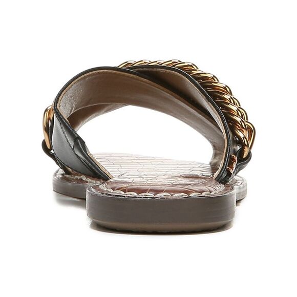 NWT SAM EDELMAN Womens Black Strap Chain Gabrie  Leather Slide Sandals 6.5 M - Picture 2 of 5